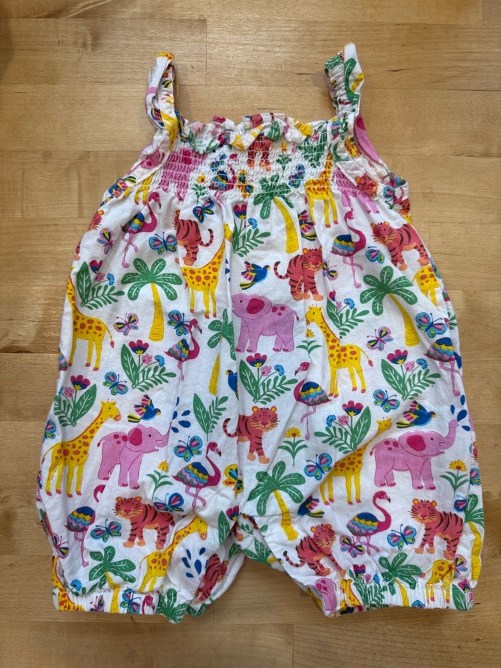 JoJo Maman Bébé Colorful Jungle Animals Baby Romper Size 0-3 M